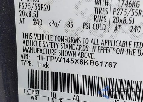 2006 Ford F-150 Fx4/Lariat/Xlt из США, поврежденный, VIN 1FTPW145X6KB61767